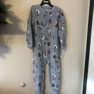Carters Unisex Blue One Piece Snowman Pajamas Size 5/5A NWT